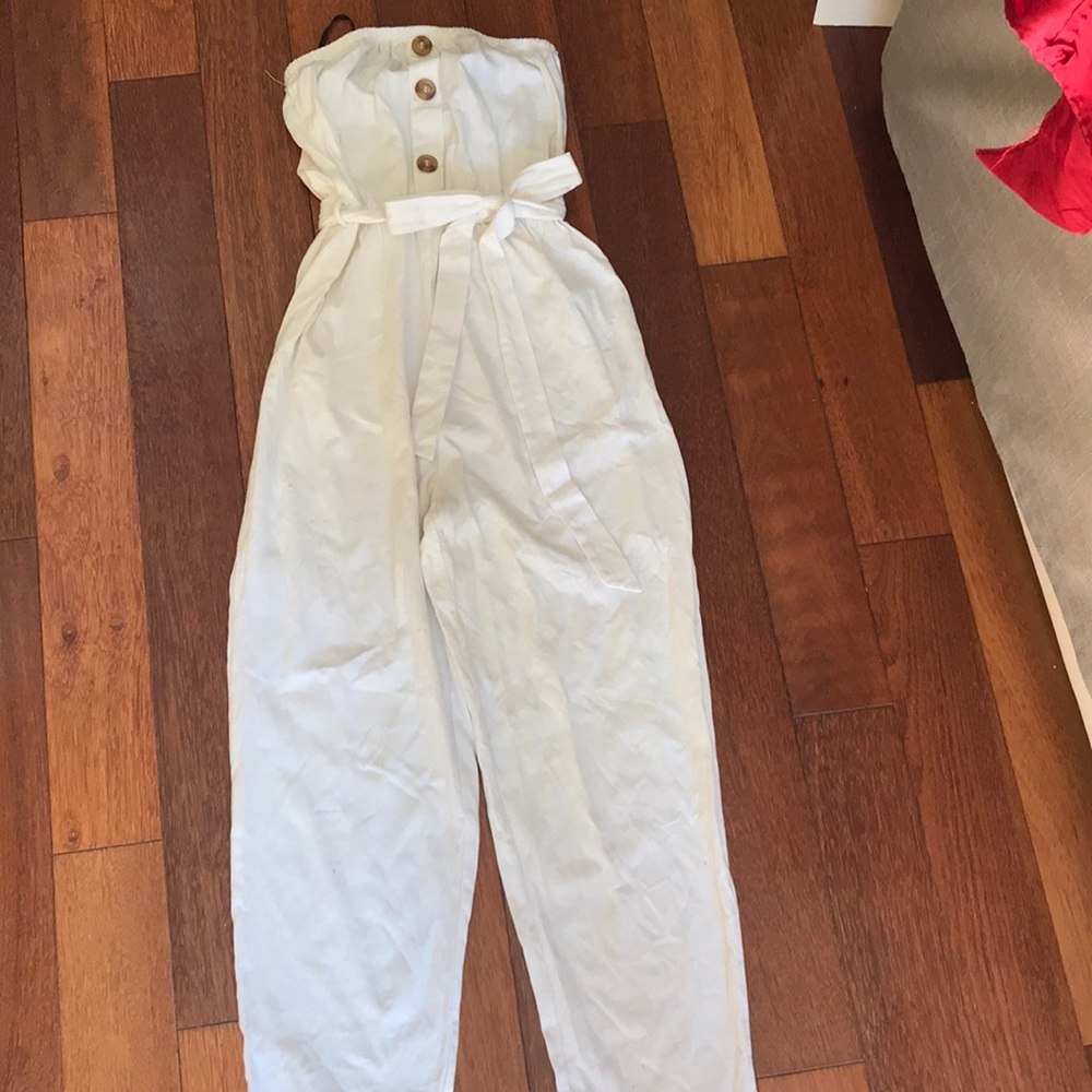 Strapless white jumpsuit